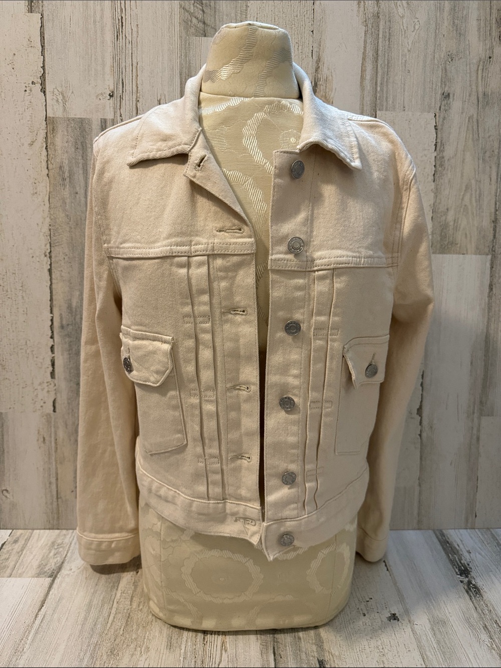 OAT Cream Heathered Pockets Button Up Denim Jacket S